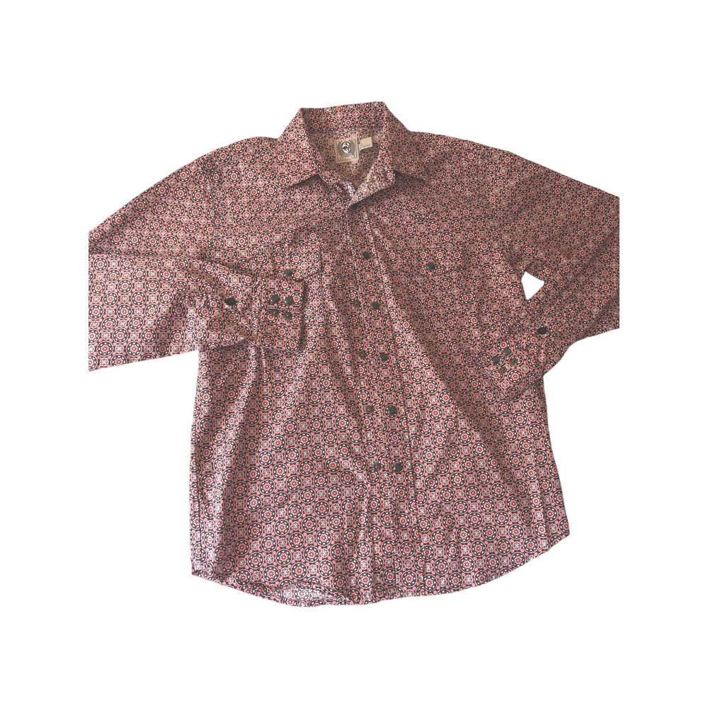 Cinch Button Down Shirt Womens L 12 Red Black Geometric Medallion Western Top